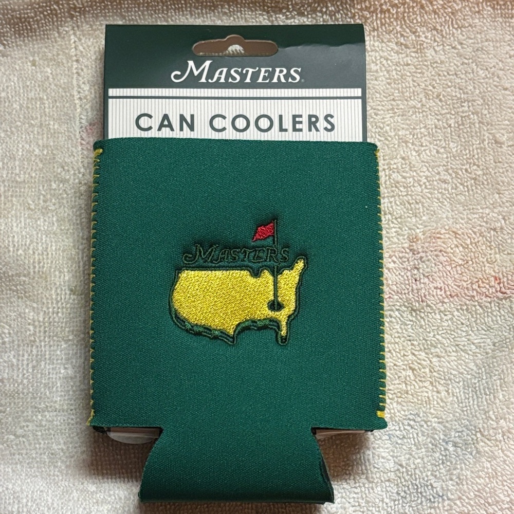 Masters Green and Yellow Can Cooler with Logo